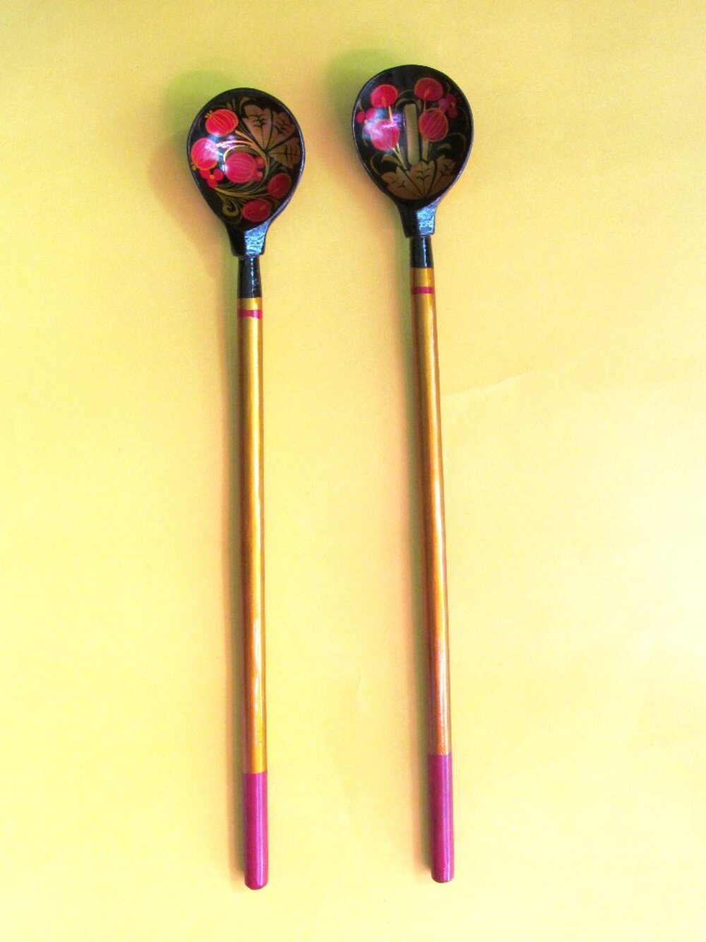 Vintage Russian Khokhloma Wood Folk Art long spoon